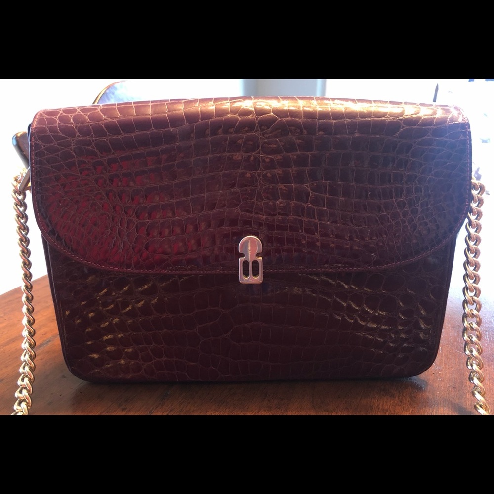 Vintage Bidente Crocodile Flap Bag/Purse: Burgundy